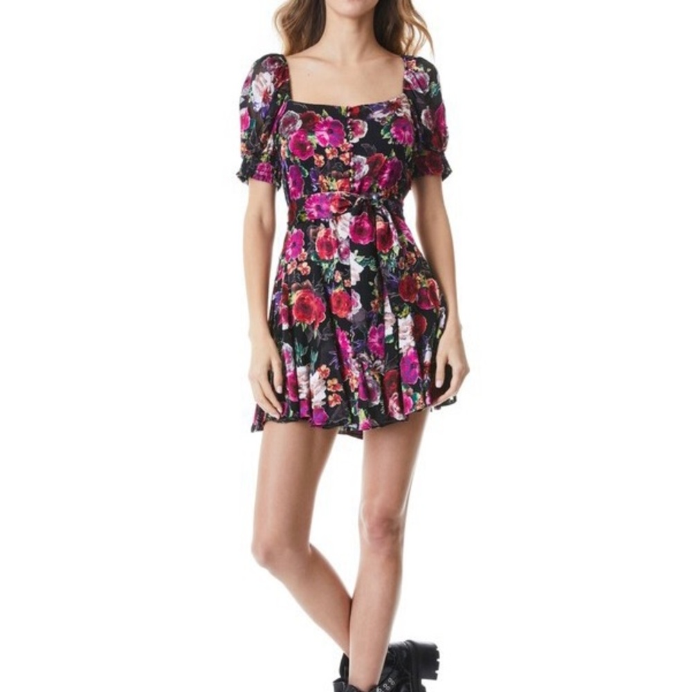 Alice + Olivia Mina Belted Floral Mini Dress, size small